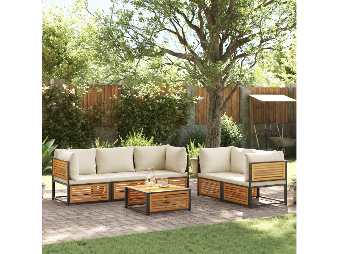 Vidaxl 6 Pcs Conjunto De Sofás De Jardim Com Almofadões Acácia Maciça