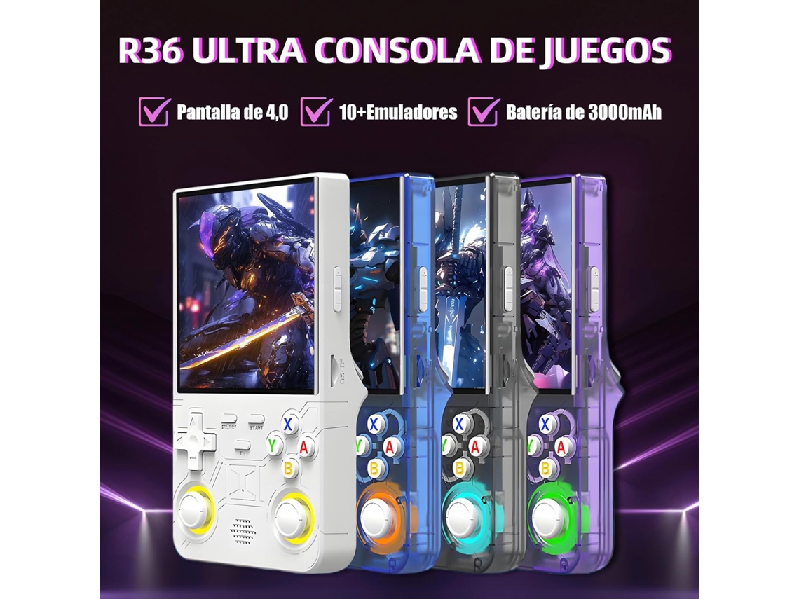 Console portátil R36 Ultra, 128 GB, 22.308 jogos dos anos 80 e 90, roxo, novo.