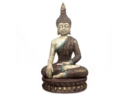 Figura Buddha Sentado e Oriental Resina 26X11X14Cm Cinza