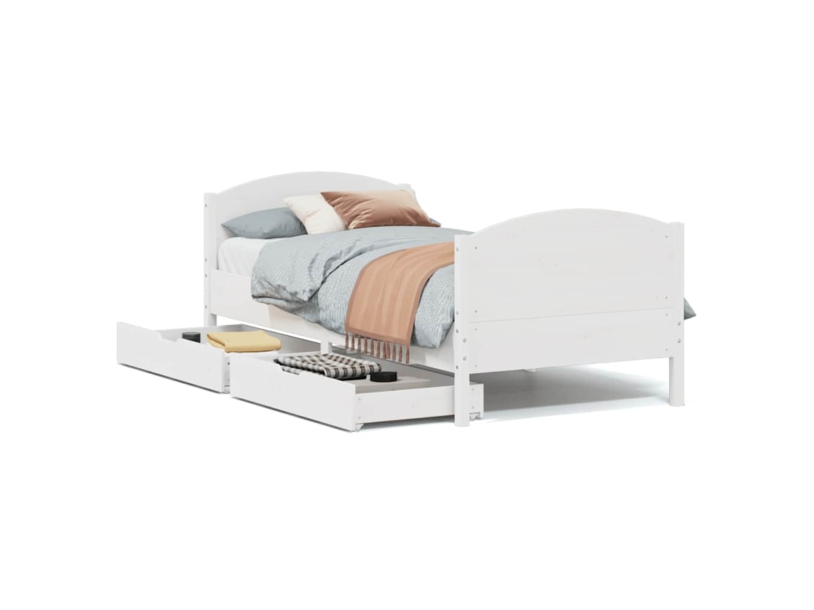 Cama Sem Colchão de Madeira de Pinho Maciça Branco MAISON EXCLUSIVE 90x190 cm