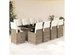 11 Pcs Conjunto De Bistrô P/ Jardim C/ Almofadões Vime Pe Bege Dkd Home Decor