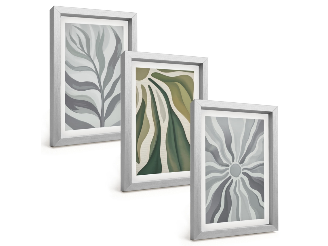 Pinturas Murais Modernaspadrões De Plantas Em Verde Moldura Prateada Fotos Para O Corredor Espelharte (3 Peças 20x30 Cm)
