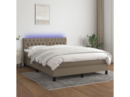 Vidaxl Cama Box Spring Colchão/led 140x200 Cm Tecido Cinza-acastanhado