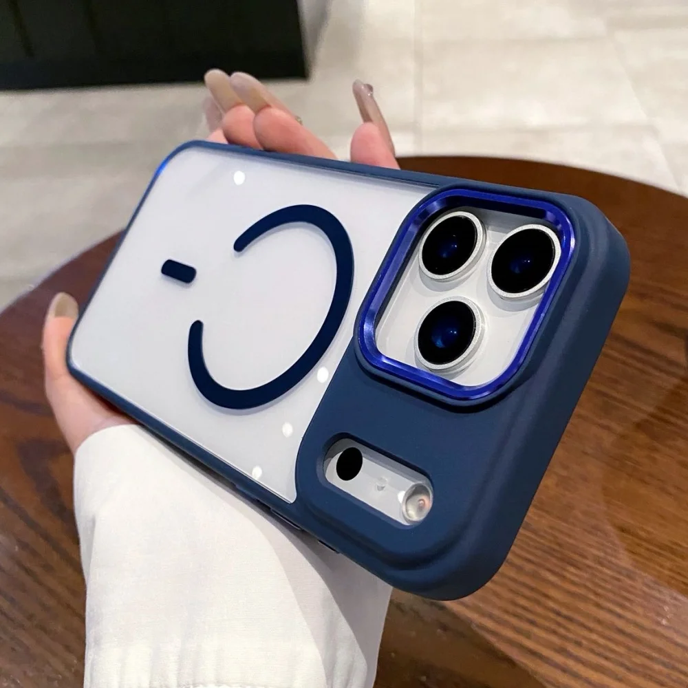 (azul Escuro, Iphone 14 Pro Max) Caso De Telefone Rígido Transparente Com Proteção Anti-choque De Carregamento Sem Fio De Sucção Magnética