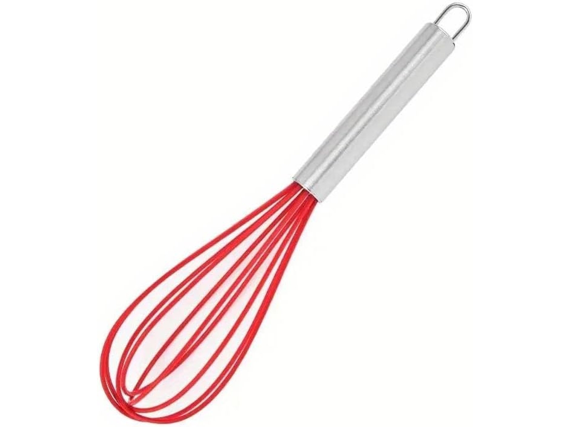 (vermelho) Batedeira De Cozinha/batedeira Manual Clássica Com Cabo Silicone E Aço 25 Cm