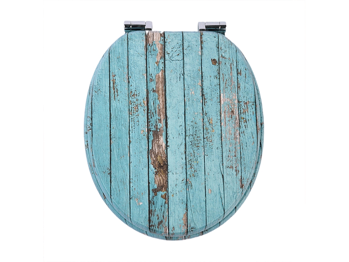 Assento De Sanita Homseat Em Mdf, Aspeto De Madeira Elegante Desgastado Azul Turquesa.