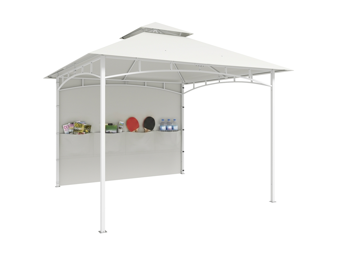 Gazebo De Creme Jardim Metálico 3x3 M Com Cortinas. Bolsos De Armazenamento E Gancho De Teto. Branco