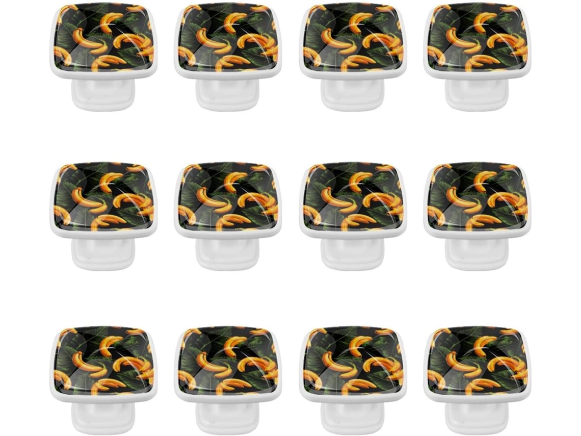 Puxadores E Botões Quadrados Para Gavetas Armários, Conjunto De 12 Peças, Cor Banana Com Fundo Preto, Puxadores Para