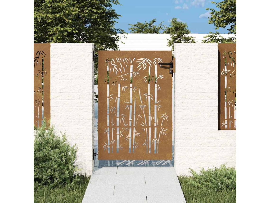 Vidaxl Portão De Jardim 85x150 Cm Aço Corten Design Bambu