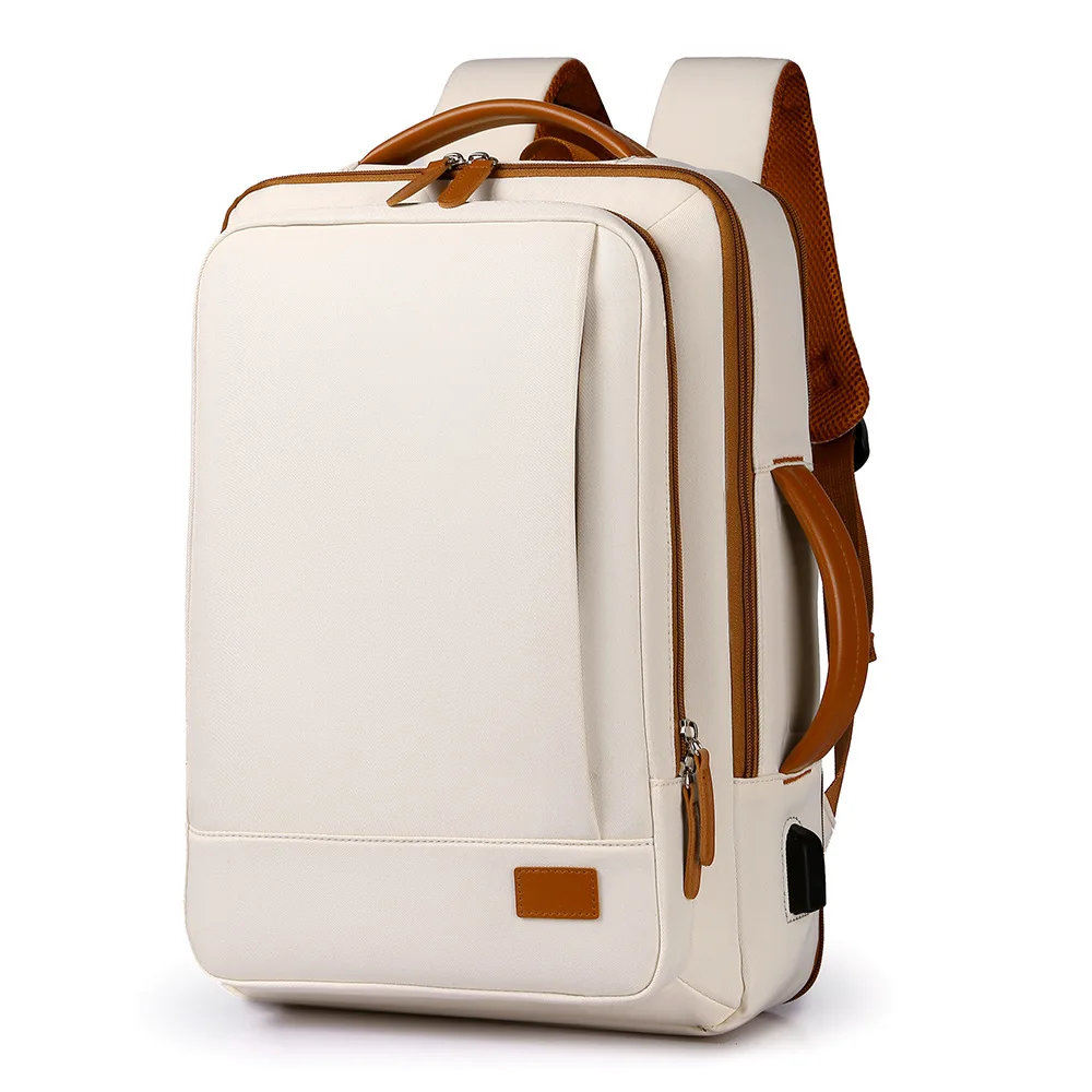 (8103-bege) Mochila De Viagem Executiva, Unissex, Para Laptop De 15,6 Polegadas Com Porta Usb