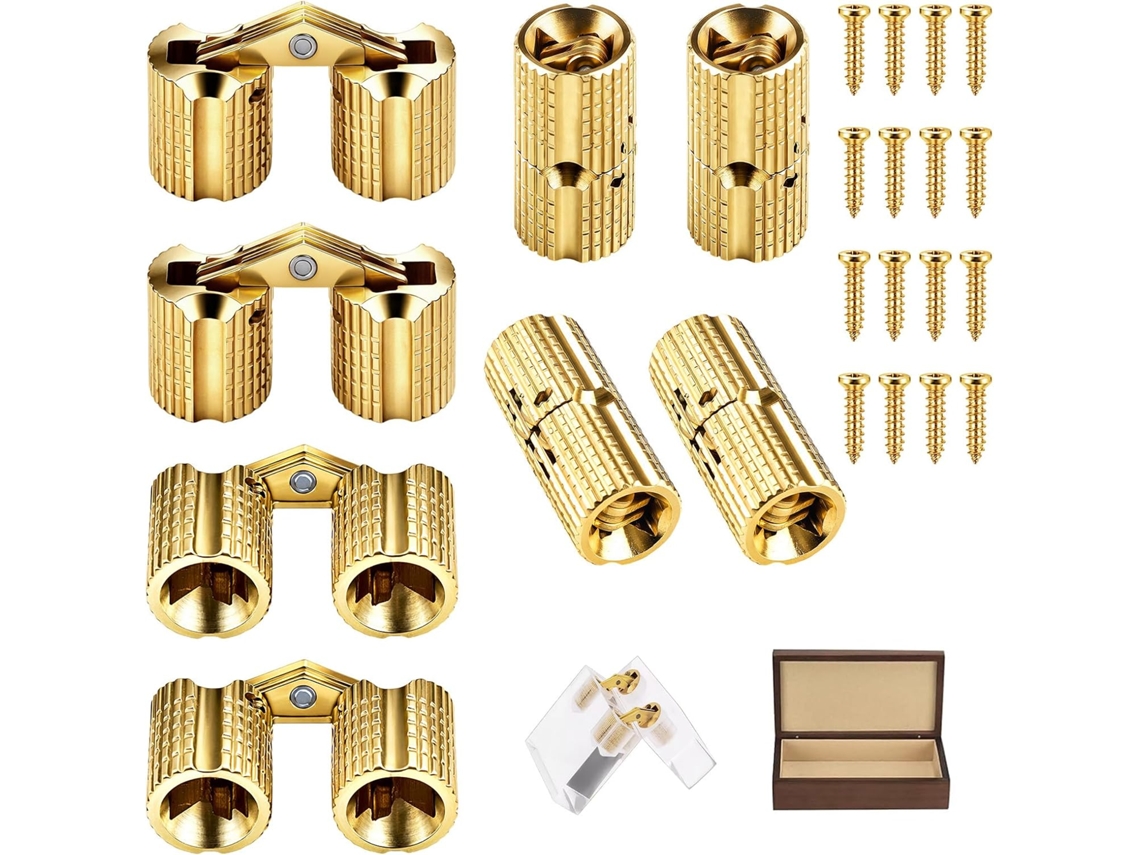Conjunto De 8 Dobradiças Barril Latão Ocultas, Mm, Com Abertura 180