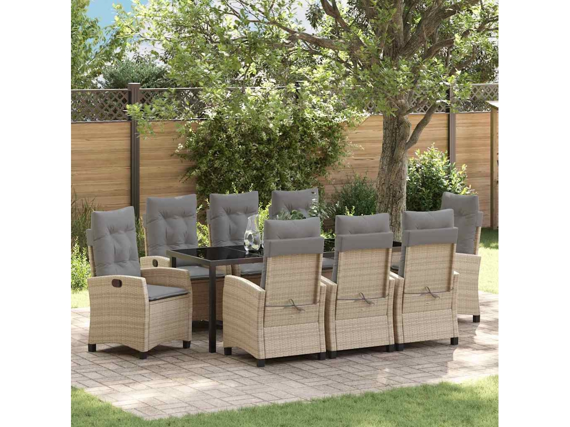 Vidaxl Conjunto De Jantar Para Jardim 9 Unid. Bege Vime Pe