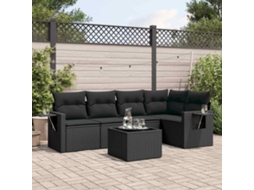 Vidaxl 6 Pcs Conjunto Sofás De Jardim C/ Almofadões Vime Pe Preto