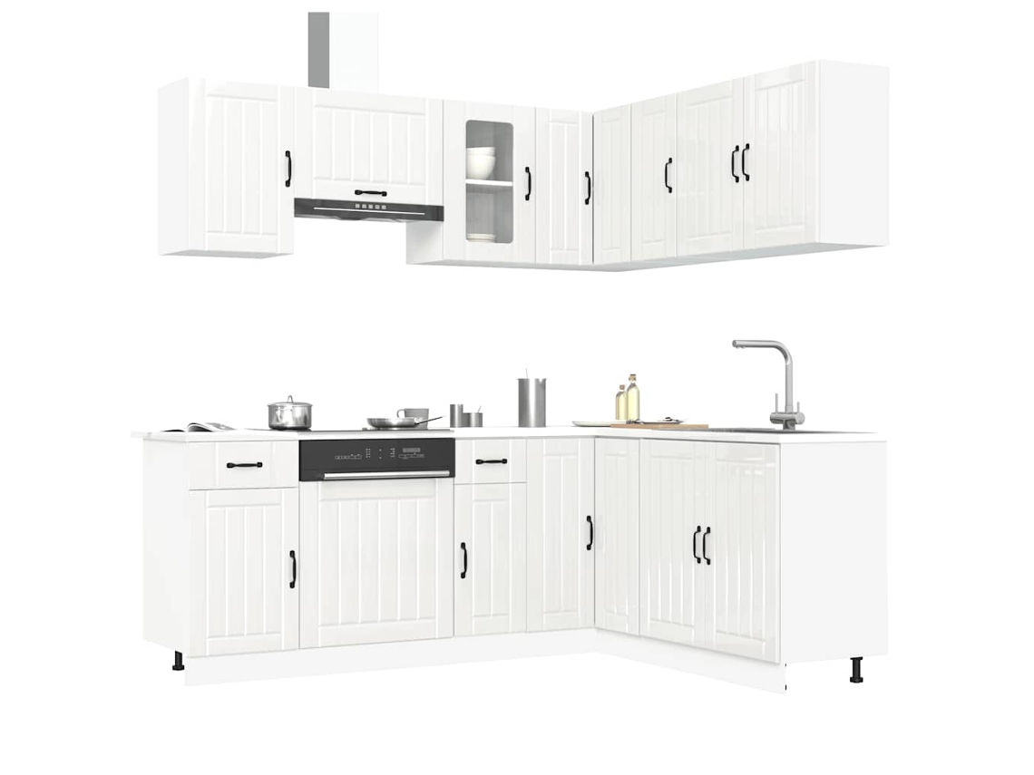 Vidaxl 11 Peças Armário De Cozinha Conjunto Kalmar Brilho Branco