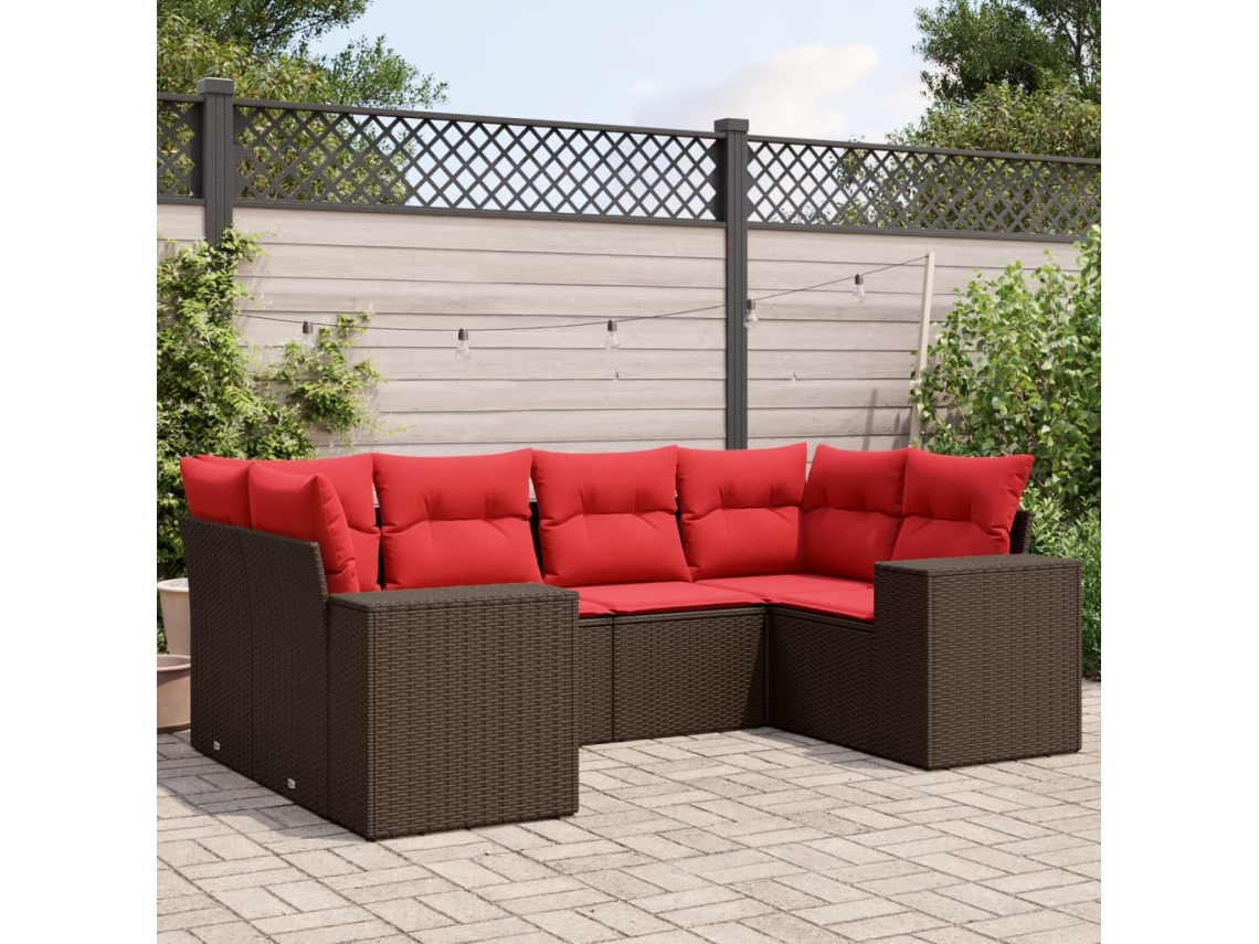 Vidaxl Conjunto De Sofá De Jardim Com 6 Peças E Almofadas Em Rattan Sintético Marrom