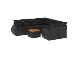 Conjunto de 9 Sofás para Jardim com Almofadões Vime Pe Preto MAISON EXCLUSIVE (9 pcs)