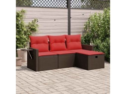 Vidaxl 4 Pcs Conjunto Sofás De Jardim C/ Almofadões Vime Pe Castanho