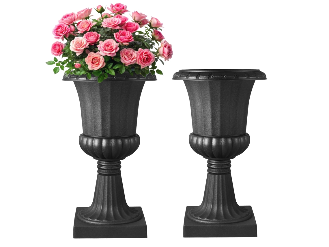 Vaso de plástico (2 peças, 40 x 67 cm), preto, para uso interno e externo.