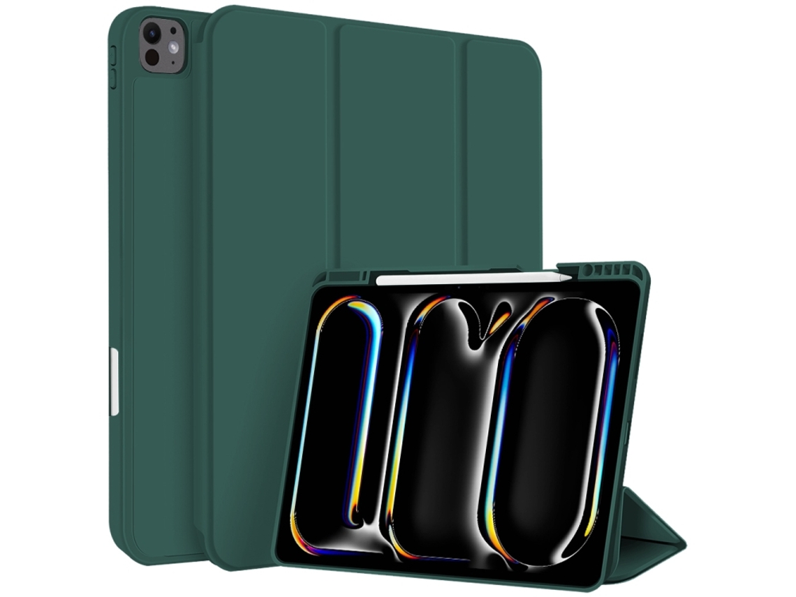 Capa Para Ipad Pro 112018/2020/202111 Polegadas Com Ranhura Para Caneta Em 3 Dobras Verde Escuro
