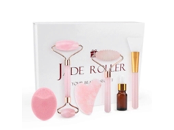 Conjunto de Rolo Jade e Gua Sha com Massageador Facial Quartzo Rosa 6 em 1, Caixa Presente, para Cuidados a Pele Beleza. GOKOCO