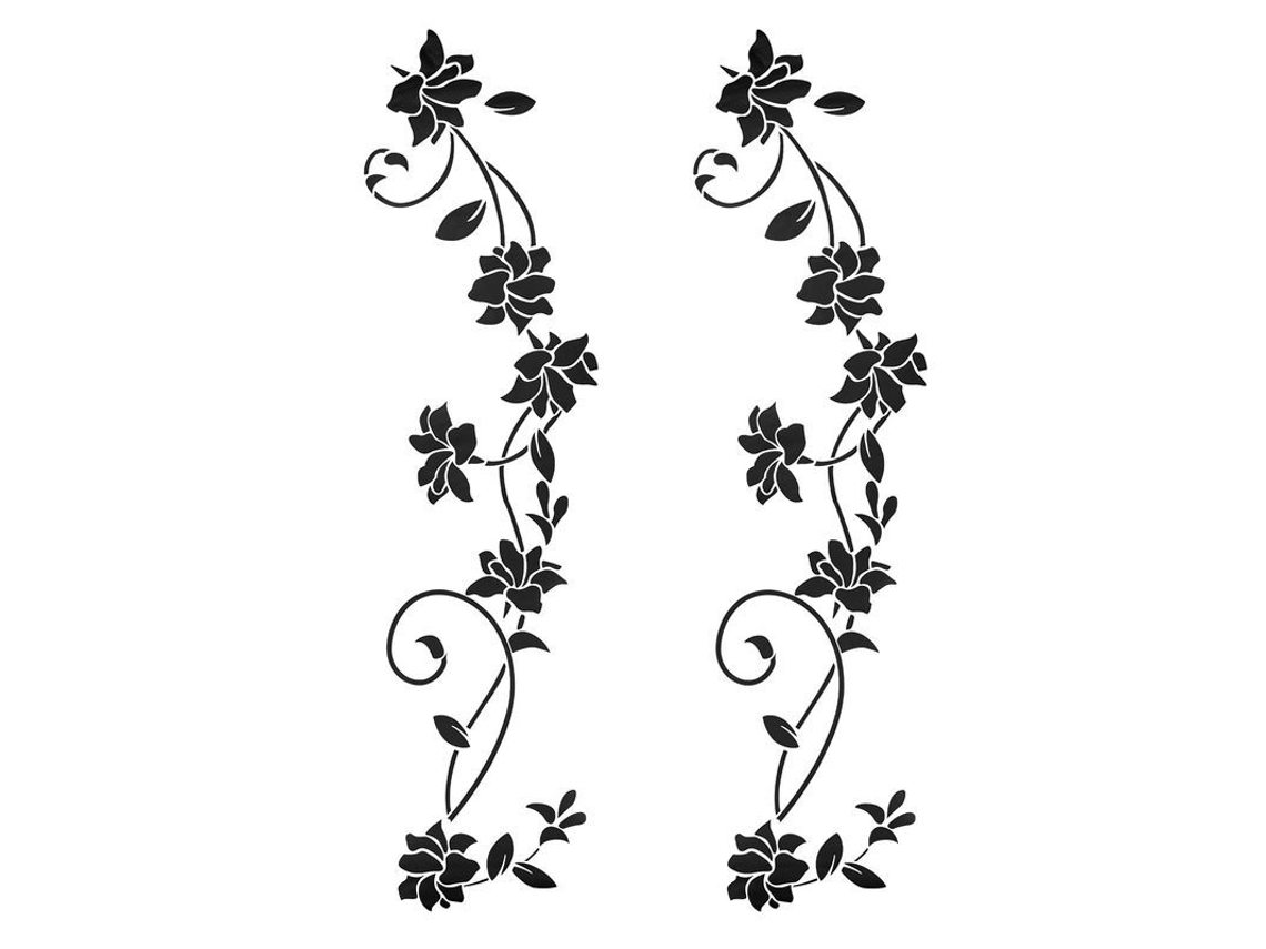 2pcs Pegatinas De Pared Negras Para Decoración Con Flores Y Vides Autoadesivas