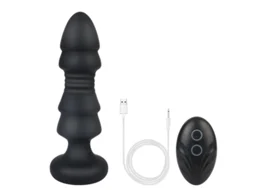 Vibrador Anal Telescópico de Controle Remoto Sem Fio com 5 Frequências para Adultos Preto YIZHOOD