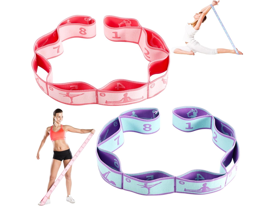Banda de alongamento YUYSAN, 2 unidades, 8 argolas ajustáveis, para yoga, pilates, dança, ginástica