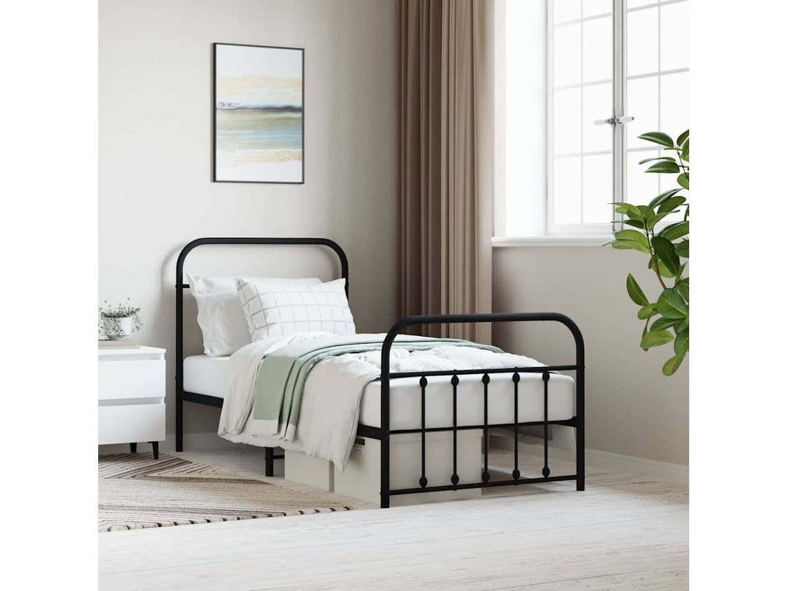 Vidaxl Estrutura de Cama com Cabeceira e Pés 90x190 Cm Metal Preto