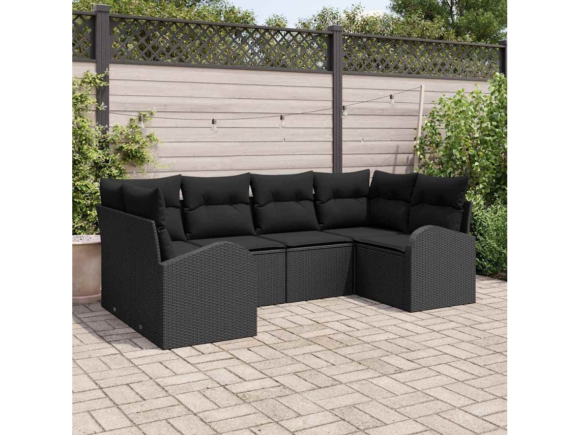 Vidaxl Conjunto De Sofá De Jardim 6 Unid. Preto