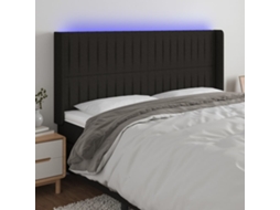 Cabecero con luces LED, tela, 163x16x118/128 cm, negro