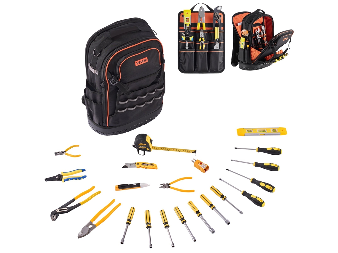 Mochila para ferramentas Vevor com 65 bolsos e 21 ferramentas