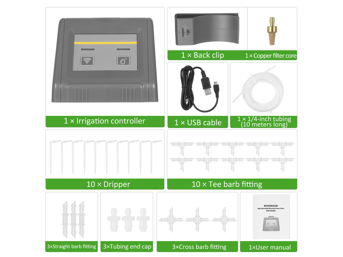 Yuru temporizador de irrigação inteligente WiFi programável com gotejadores e acessórios para jardim, balcão, casa com S/MARCA