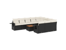 Conjunto de 11 Sofás de Jardim com Almofadões Vime Pe Preto MAISON EXCLUSIVE