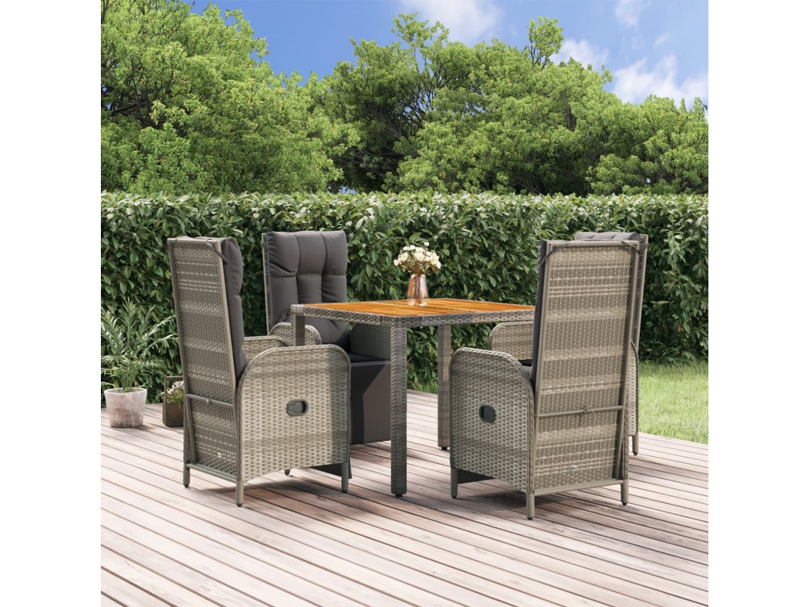 5 Pcs Conjunto De Jantar P/ Jardim C/ Almofadões Vime Pe Cinza Dkd Home Decor