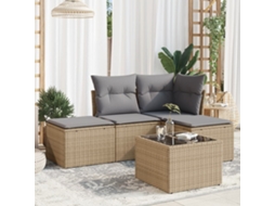 Vidaxl 5 Pcs Conjunto De Sofás P/ Jardim Com Almofadões Vime Pe Bege