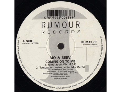 Vinil Coming On To Me Rumour Records