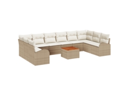 Conjunto 11 Conjunto De Sofá De Jardim Vidaxl Bege Vime Pe (344 X 179 X 69 Cm)