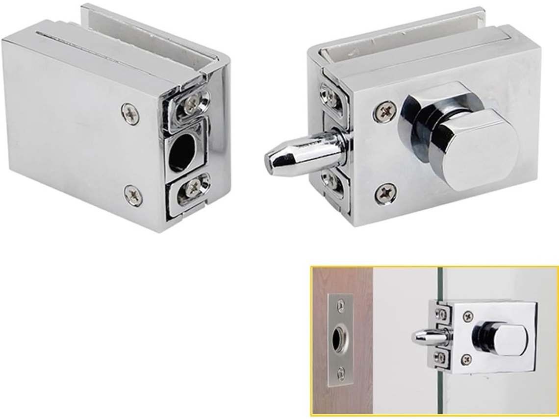 1 Peça De Trinco Ferrolho Para Porta Vidro 8a 12mm Sem Necessidade Furação Banheiro, Porta Dupla Simples Sem Moldura