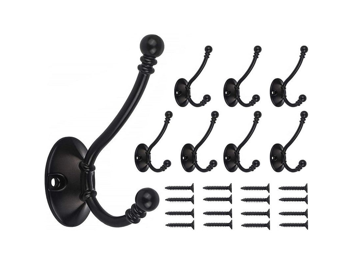 2026-8 Ganchos De Ropa Dobles Resistentes Linjou Para Puerta De Dormitorio, Baño, Cocina, Oficina (negro)
