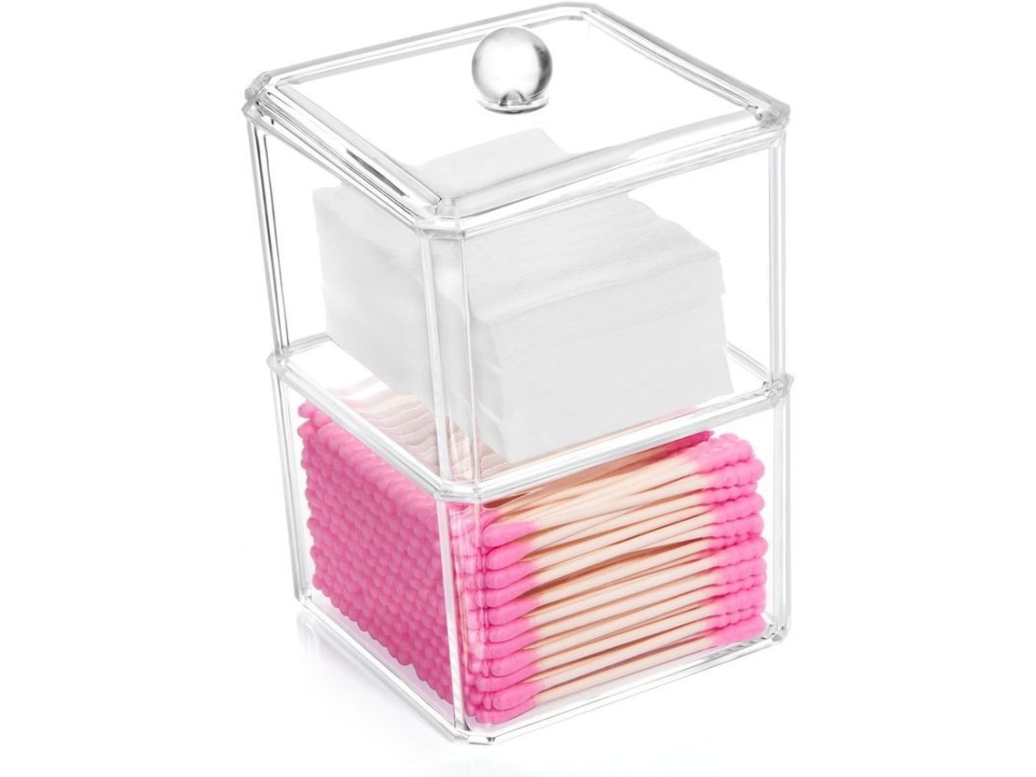 Dispenser de Algodão com 2 Peças, Organizador Transparente de Cotonetes, Caixa de Armazenamento para Maquiagem S/MARCA