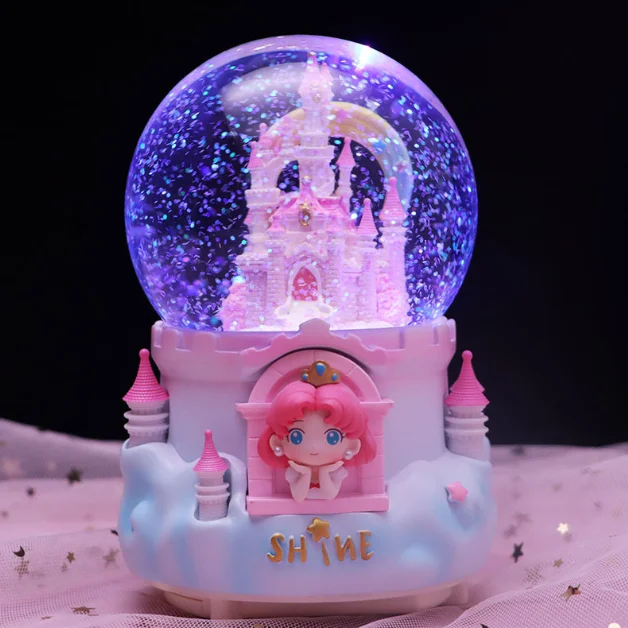 Castelo Bola de Cristal Floco de Neve Luminoso Alto falante Decoração para Quarto de Menina MDUG (estilo 3)