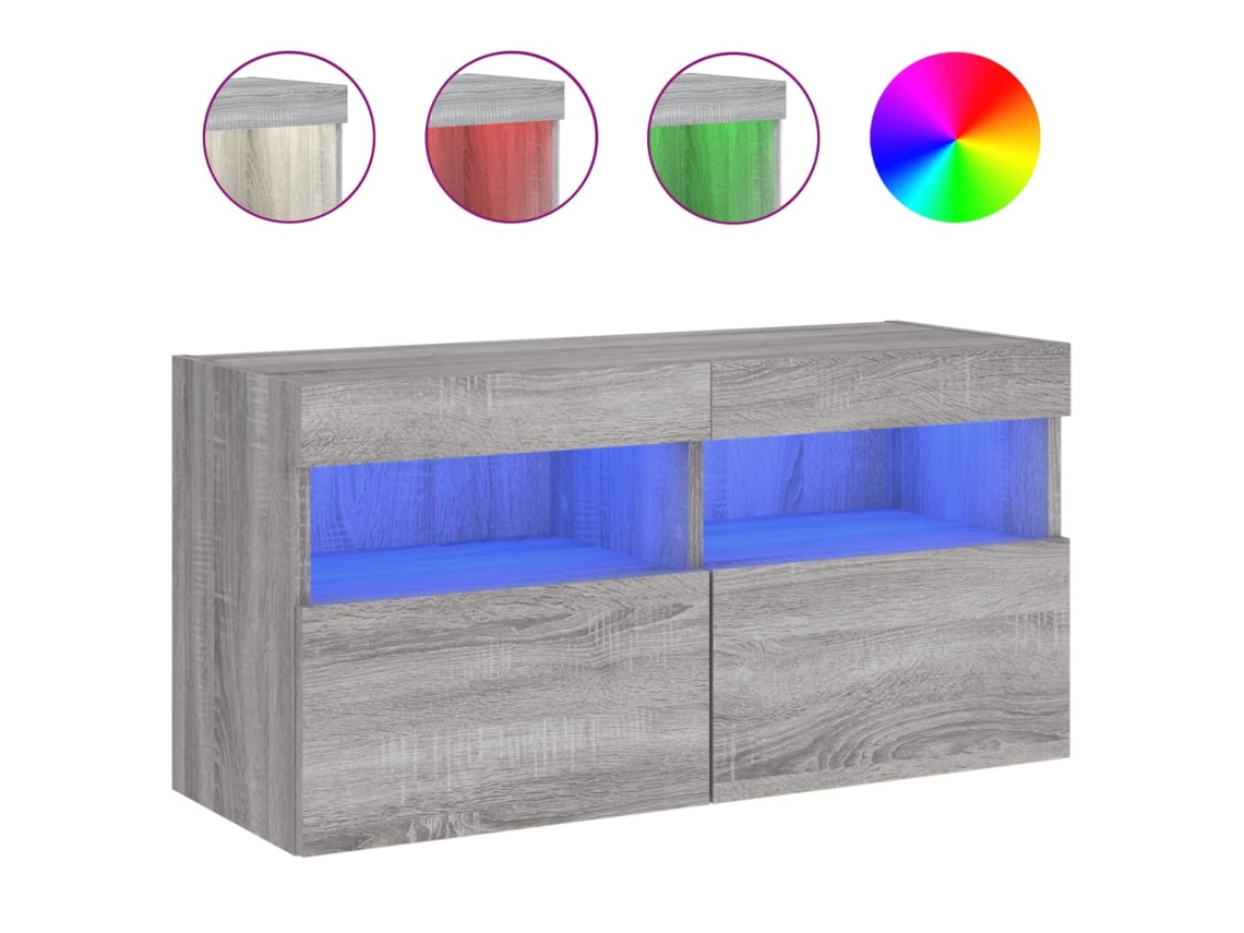 Móvel de Parede para TV com Luzes Led 80x30x40 cm Cinzento Sonoma MAISON EXCLUSIVE