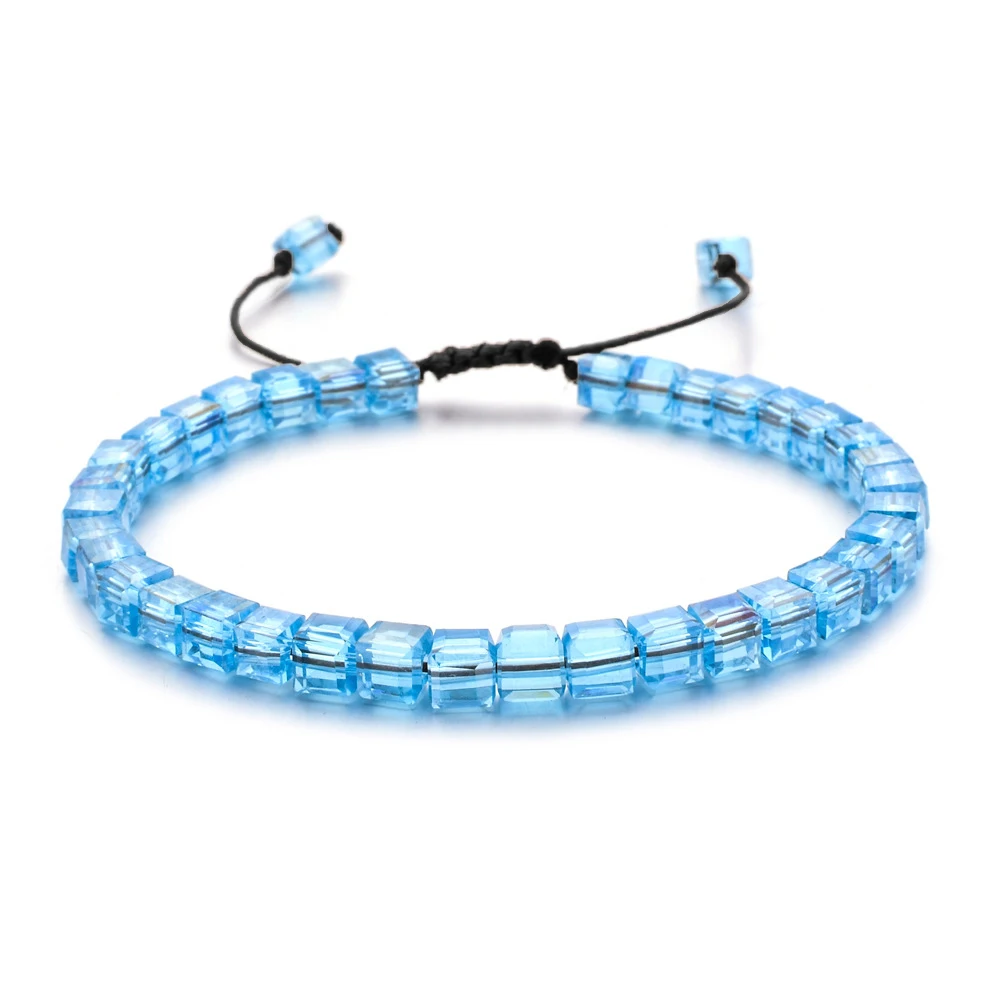 Pulseira Quadrada Com Contas De Cristal E Cordão Trançado Ajustável.