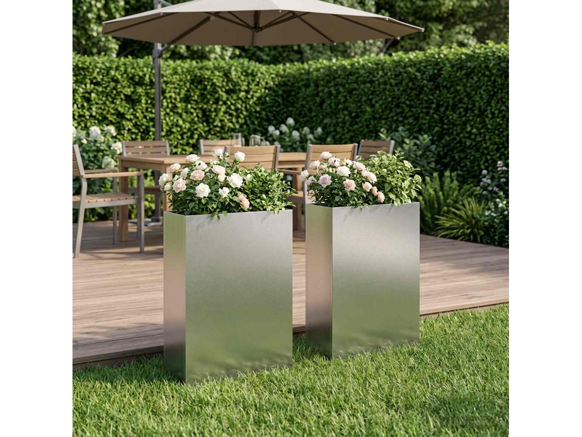 Vidaxl Vaso De Jardim 2 Unid. Prateado 40 X 20 X 75 Cm Aço Inoxidável