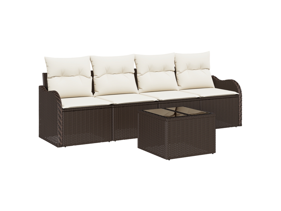 Conjunto 5 Conjunto De Sofá De Jardim Vidaxl Castanho Vime Pe (231 X 62 X 69 Cm)
