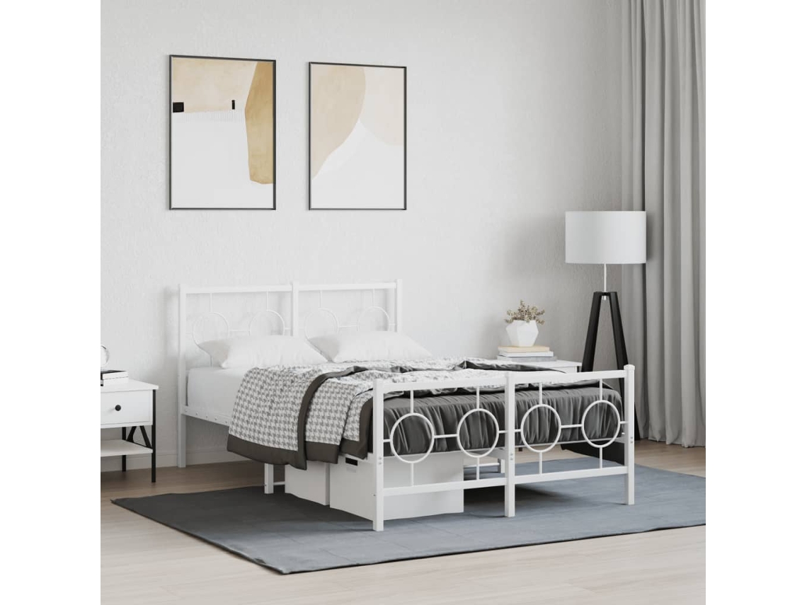 Vidaxl Estrutura De Cama Com Cabeceira E Pés 120x190 Cm Metal Branco