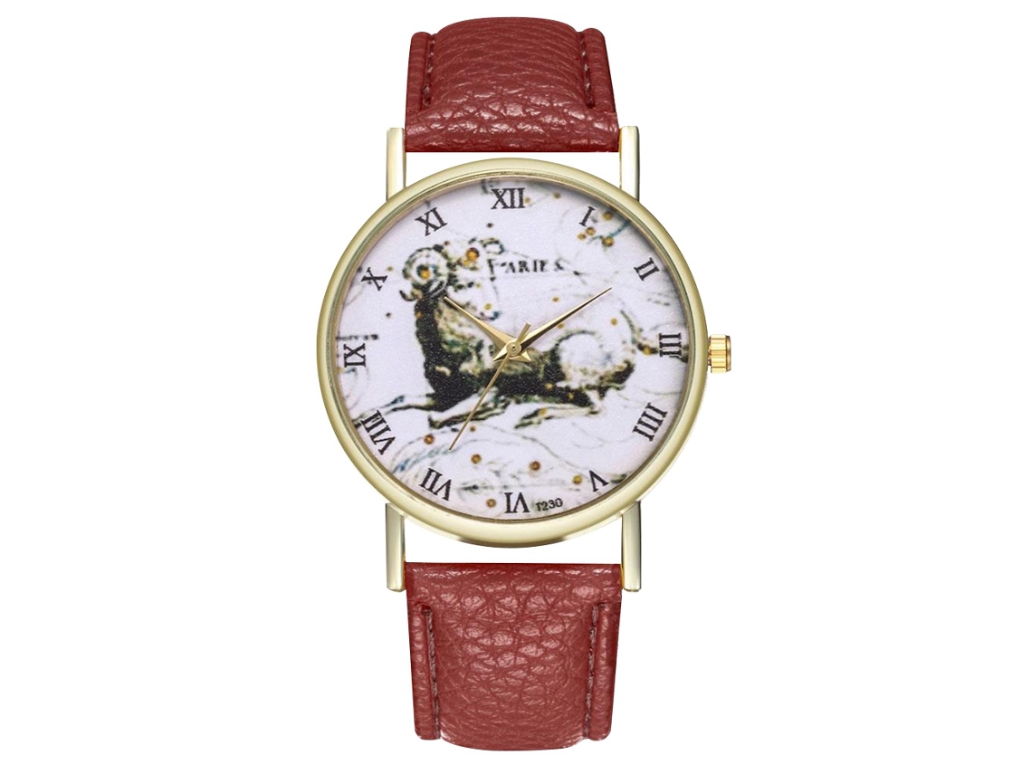 Relógio de quartzo unissex, elegante e casual, pulseira cor café.