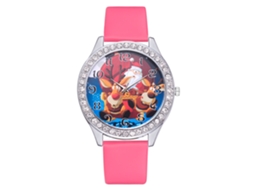 Relógio feminino de quartzo elegante com strass e pulseira de couro sintético (rosa e vermelho)