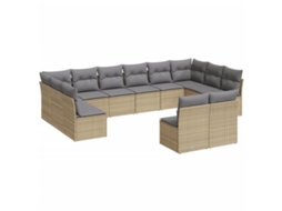 Conjunto de 12 sofás para jardim com almofadões Vime Pe Bege MAISON EXCLUSIVE