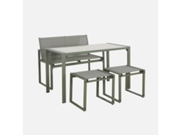 Conjunto De Jardim Com Mesa Em Aço E Textilene Com 4 Cadeiras, Verde Caqui
